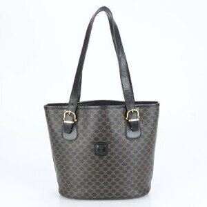 Celine Macadam Triomphe Leather Shoulder Bag Tote Black Bucket